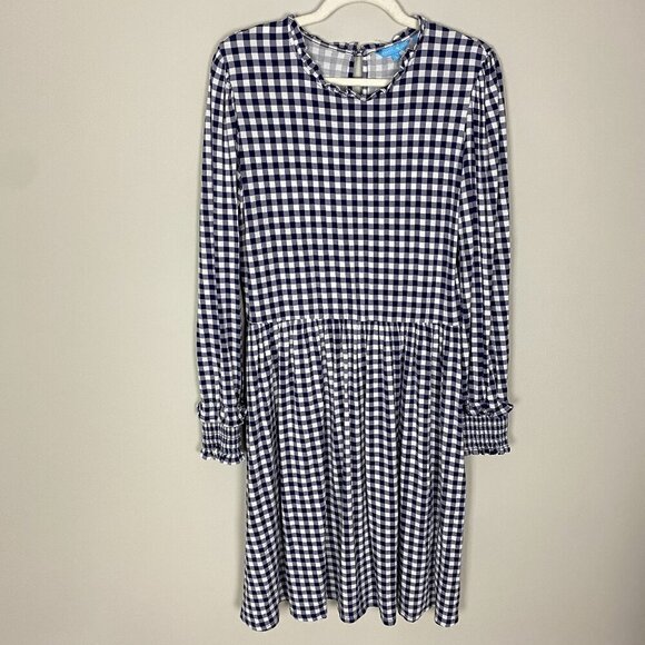 Draper James Kitty Dress Gingham Plaid Check Blue Womens Large Long Sleeves - Picture 2 of 9